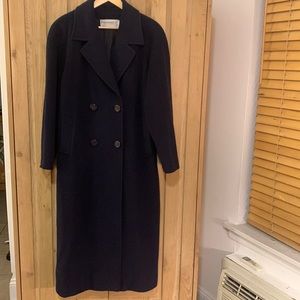 Cinzia Rocca Long Double Breasted Navy Wool Coat